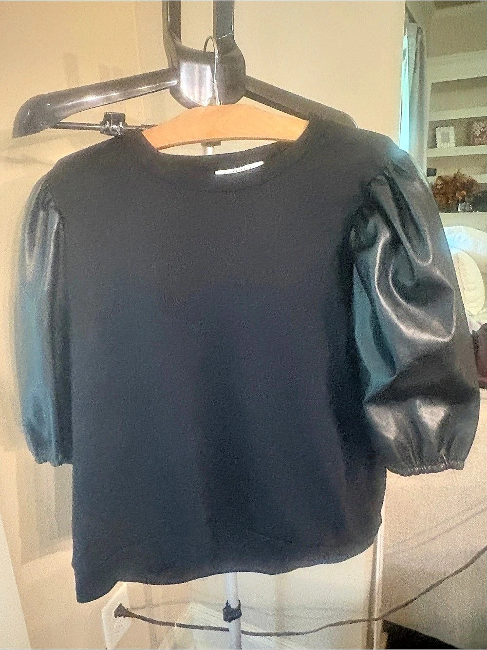 ELOQUII Elements Leather Sleeve Sweatshirt Black Size 2X